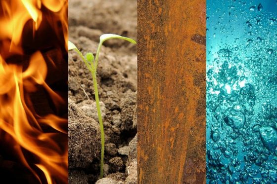 Die 4 Elemente Luft, Wasser, Feuer, Erde